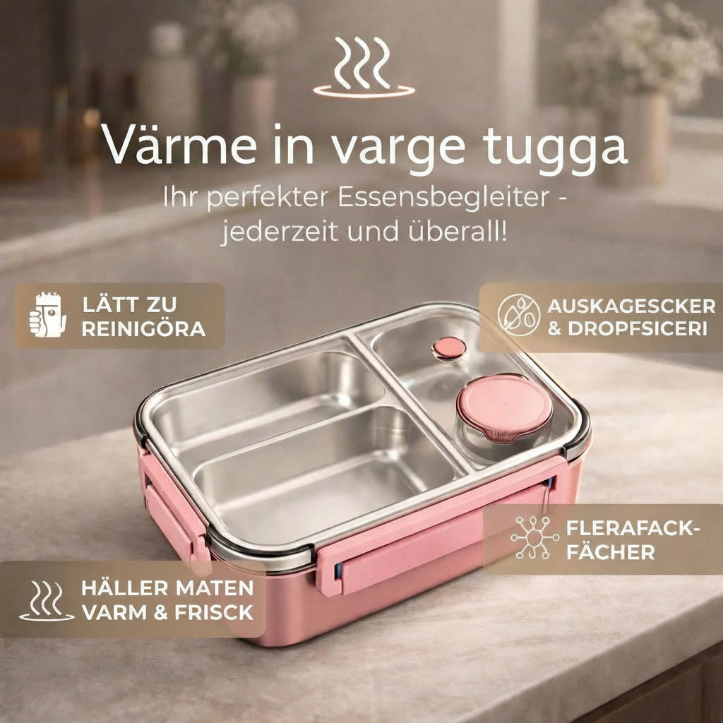 Bento-matlåda – Indelad innerbricka, lock med klämfäste, såskopp
