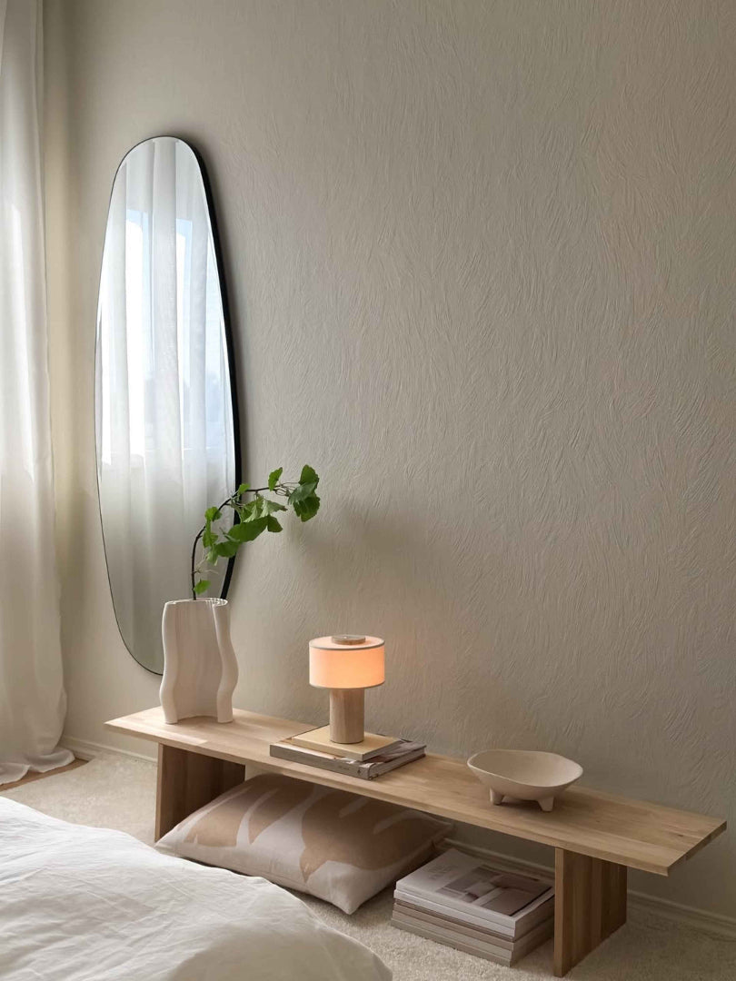 Bordslampa i travertin - Cylindrisk bas med trumskärm