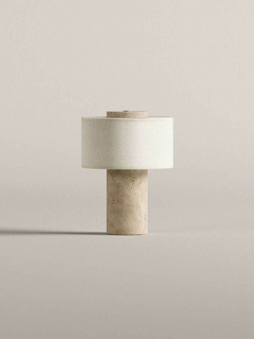 Bordslampa i travertin - Cylindrisk bas med trumskärm