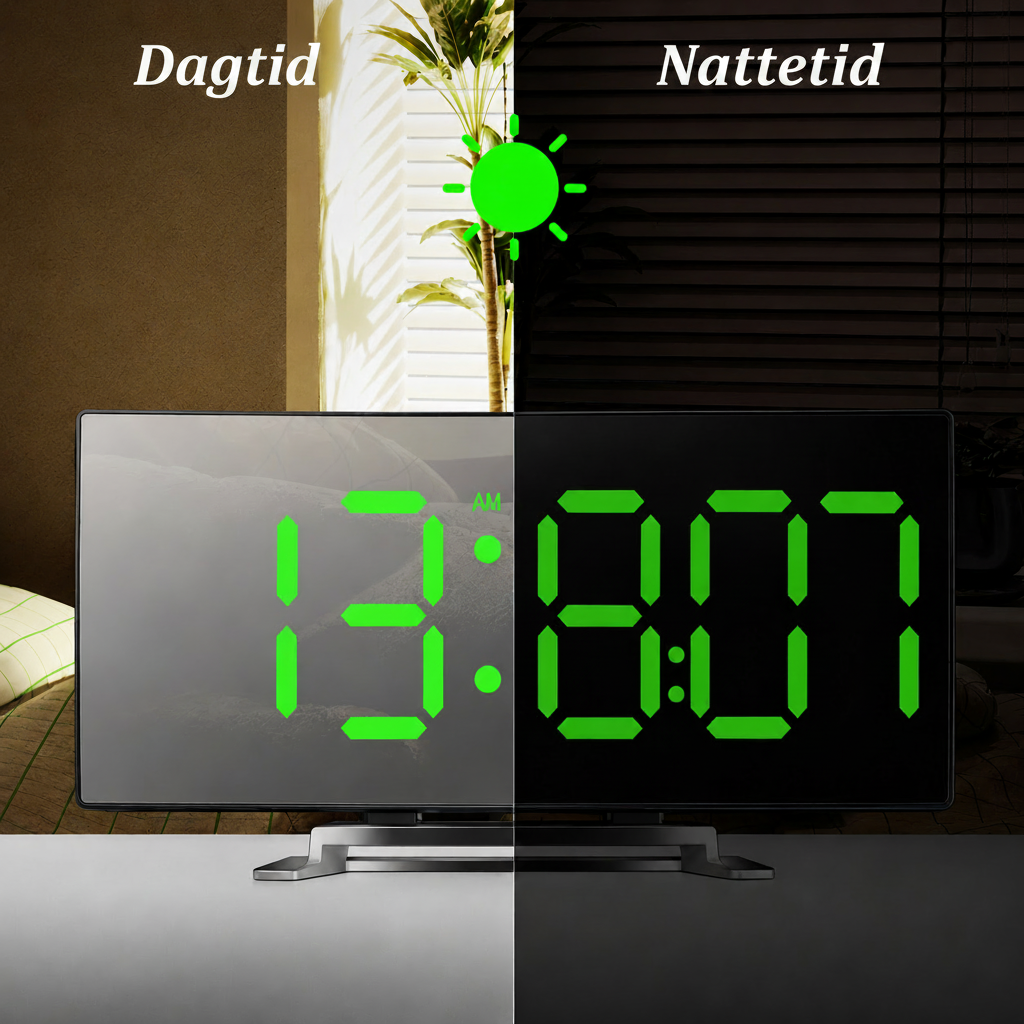 Digital väckarklocka med böjd skärm – LED-spegeldisplay