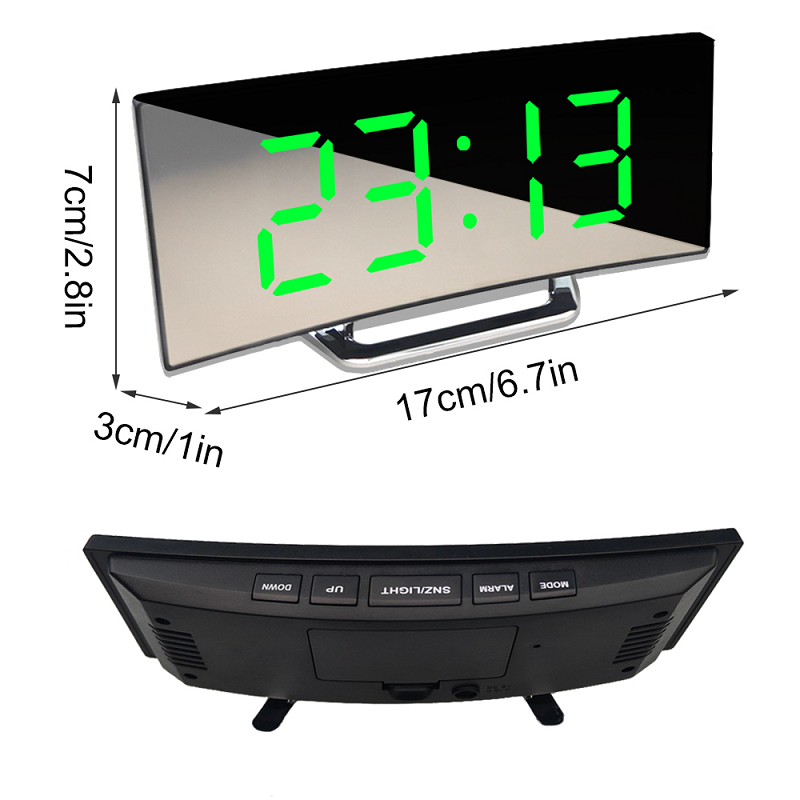 Digital väckarklocka med böjd skärm – LED-spegeldisplay