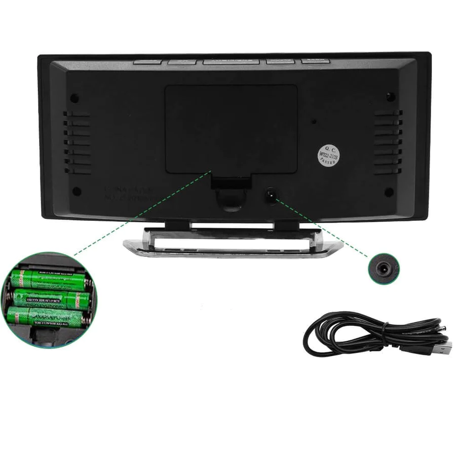 Digital väckarklocka med böjd skärm – LED-spegeldisplay