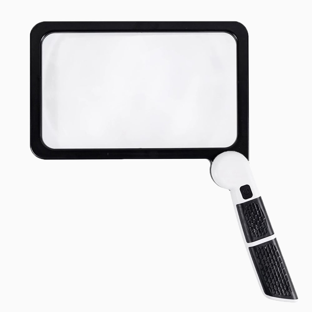 Handhållet förstoringsglas - Rektangulär lins med LED-belysning och vikbart handtag