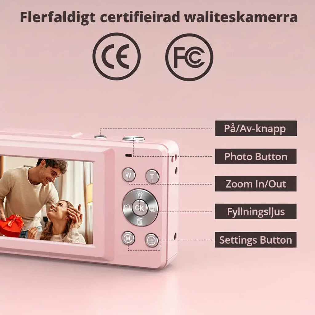 Kompakt digitalkamera - 44 MP med 16x zoom och inbyggd blixt