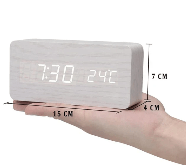 LED-digital väckarklocka - Triangelformat trähölje med tids- och temperaturvisning