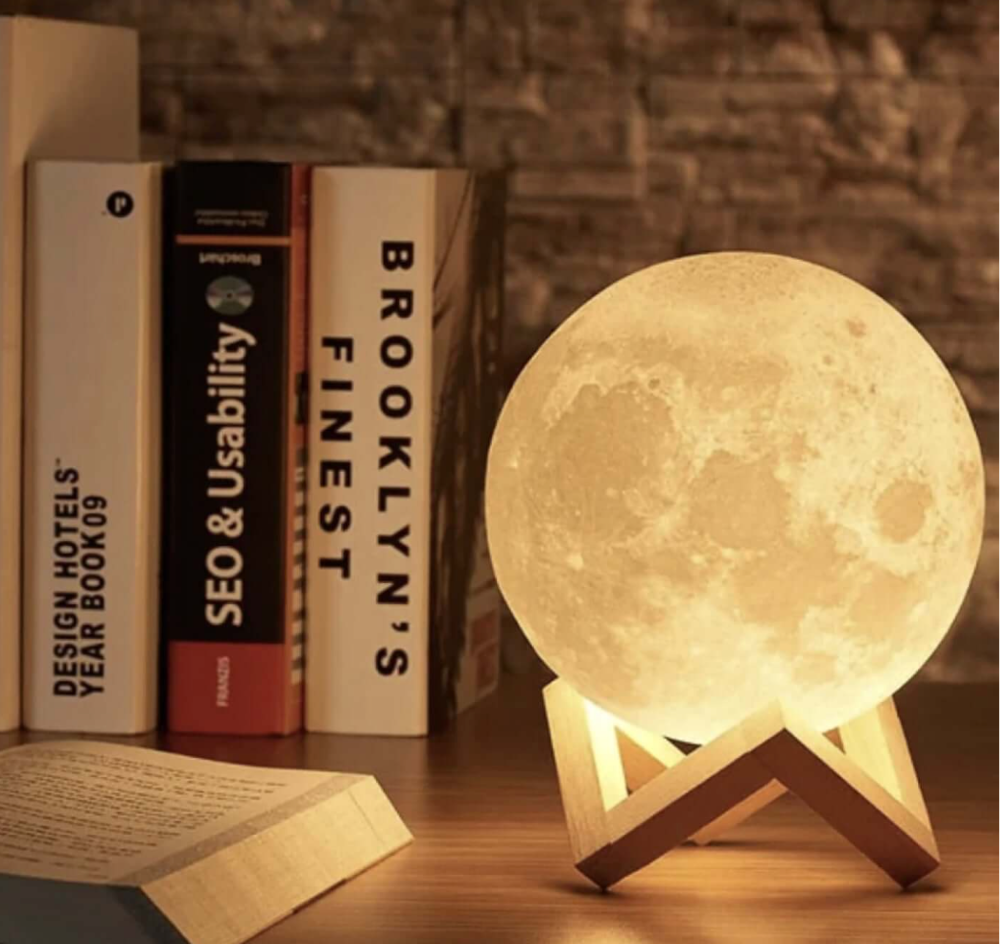 LED-månlampa - Sfärisk skärm med trästativ