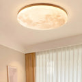 LED-taklampa – Rund plafond med månmotiv och träkant