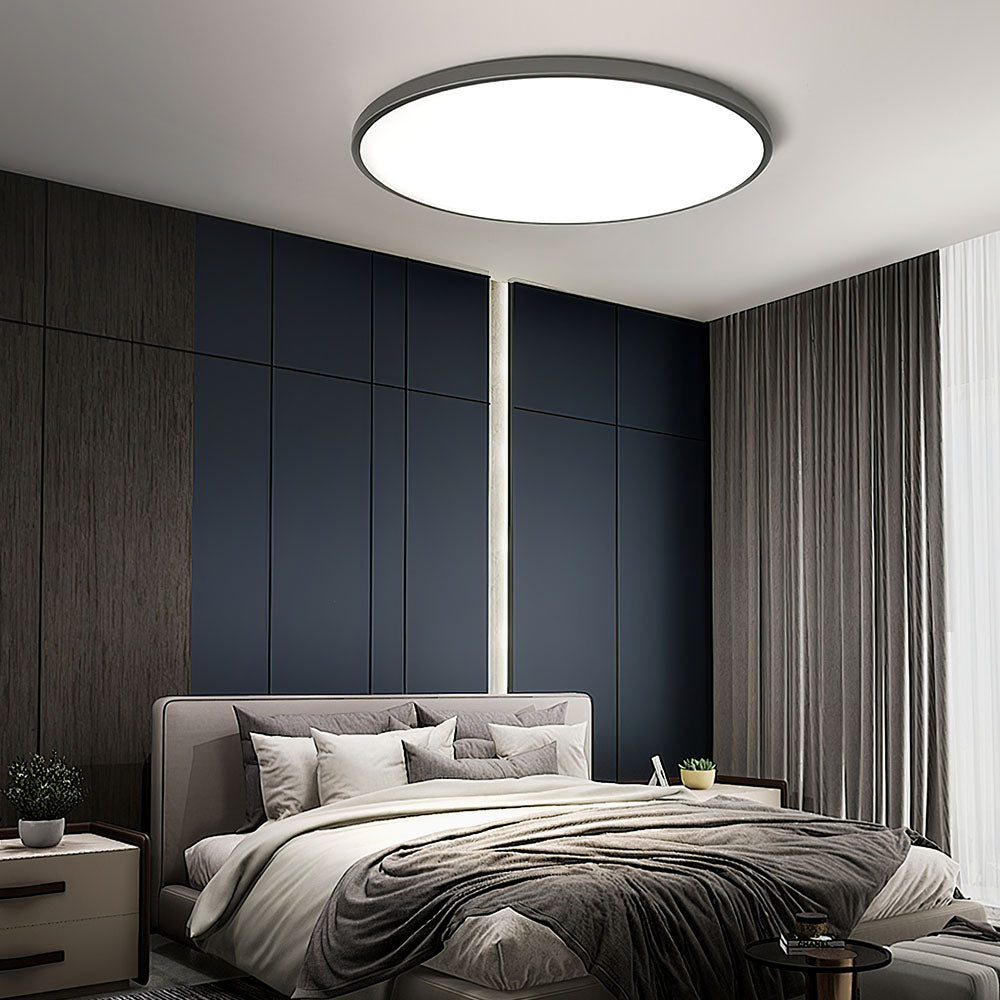 LED-taklampa för utanpåliggande montering - Rund, slimmad panel med metallkant