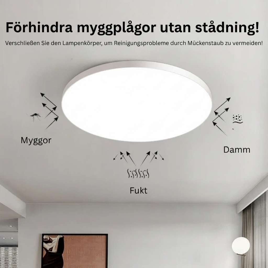 LED-taklampa för utanpåliggande montering - Rund, slimmad panel med metallkant