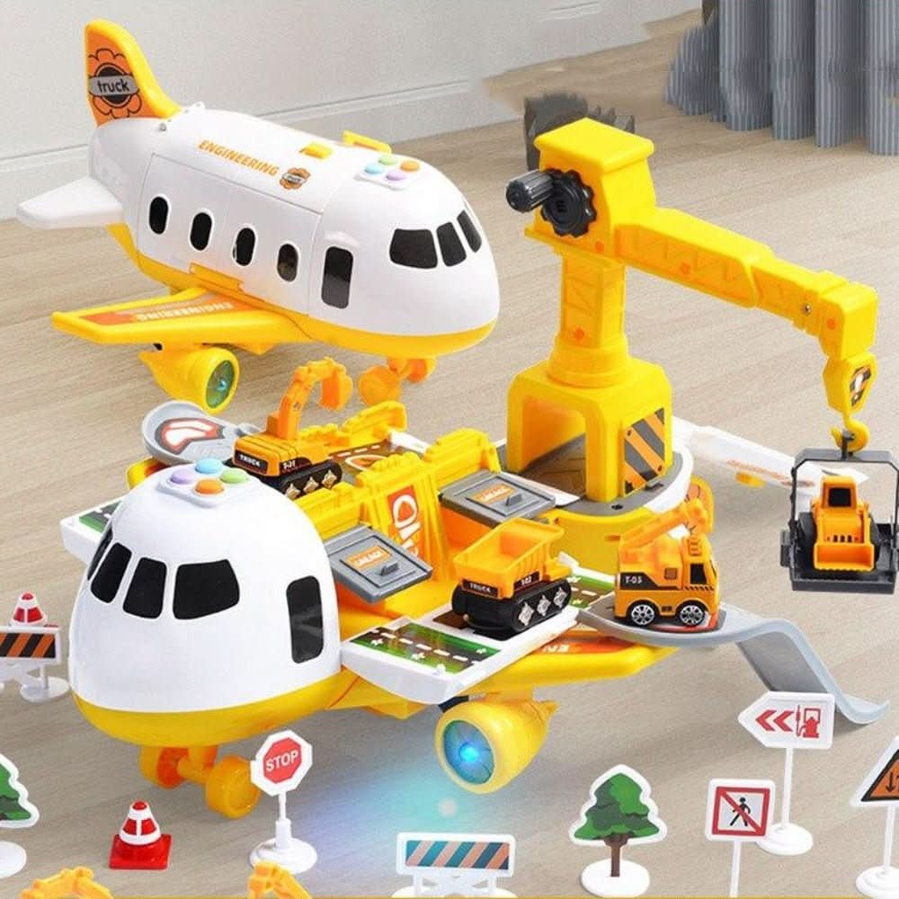 Leksaksset med räddningsflygplan för barn – Förvaringsflygplan med fordon