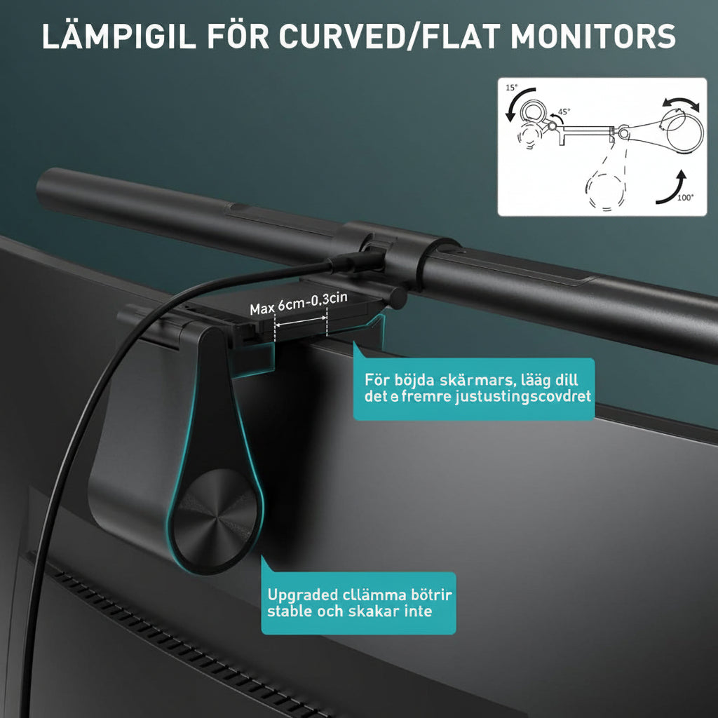 Monitorlampa - LED-skärmlampa med klämfäste och trådlös fjärrkontroll