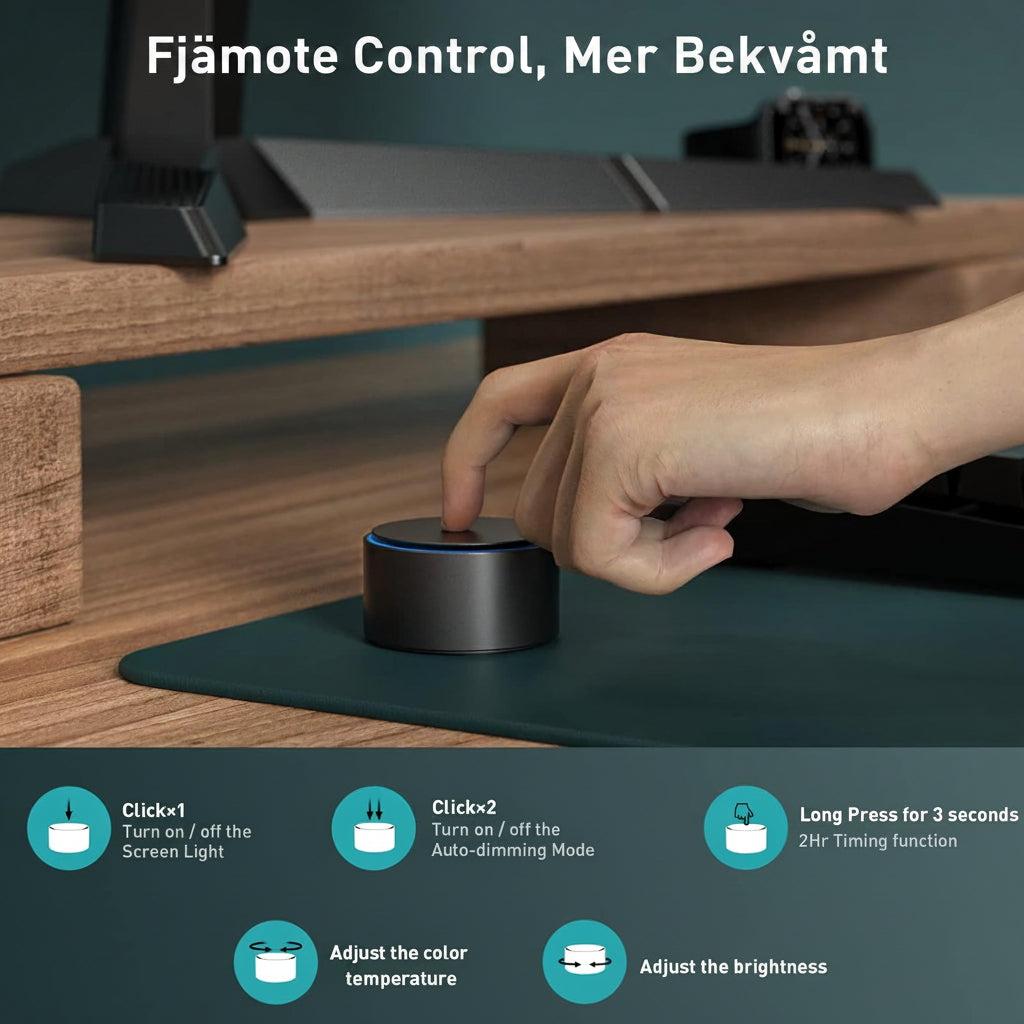 Monitorlampa - LED-skärmlampa med klämfäste och trådlös fjärrkontroll