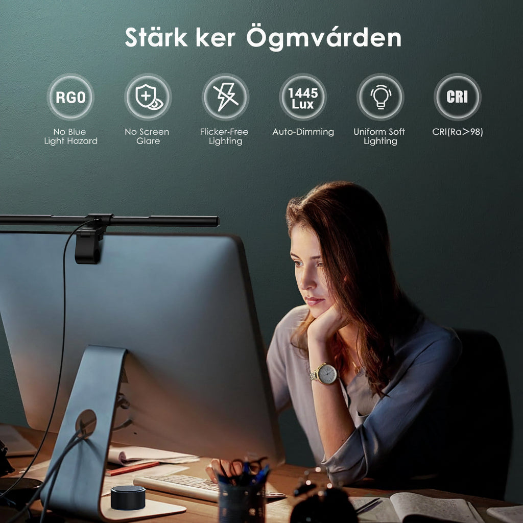Monitorlampa - LED-skärmlampa med klämfäste och trådlös fjärrkontroll