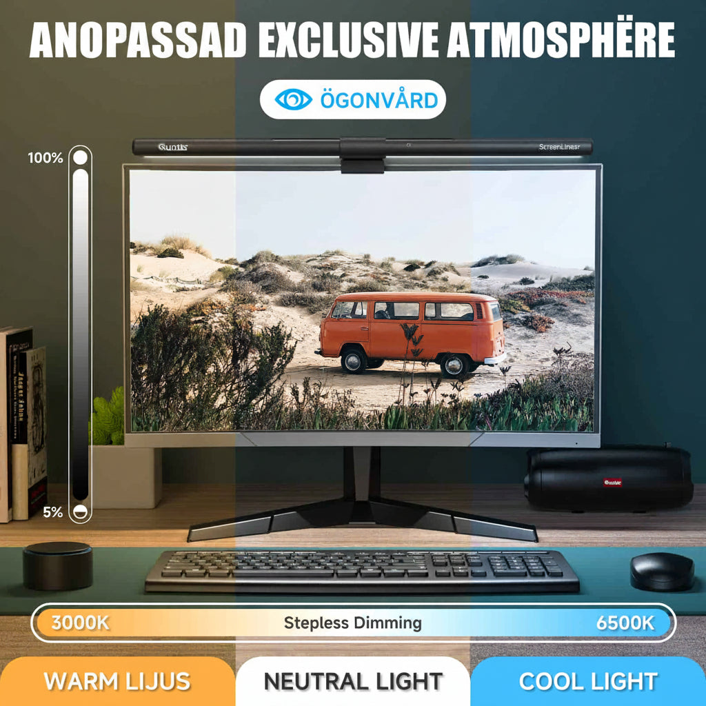 Monitorlampa - LED-skärmlampa med klämfäste och trådlös fjärrkontroll