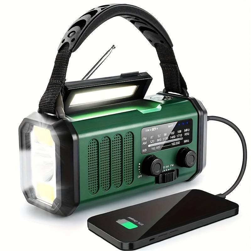 Nödradio Med Ficklampa Handvev Solpanel Och Powerbank