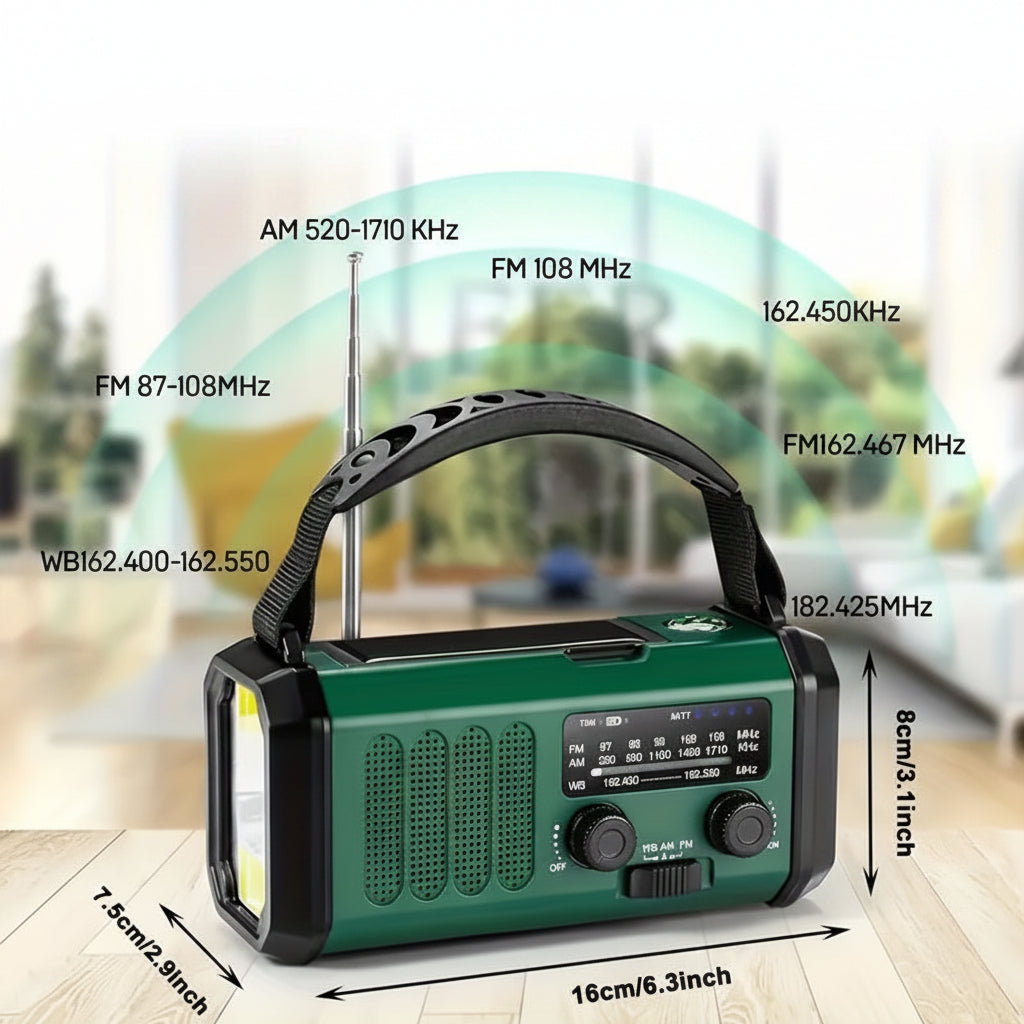 Nödradio Med Ficklampa Handvev Solpanel Och Powerbank