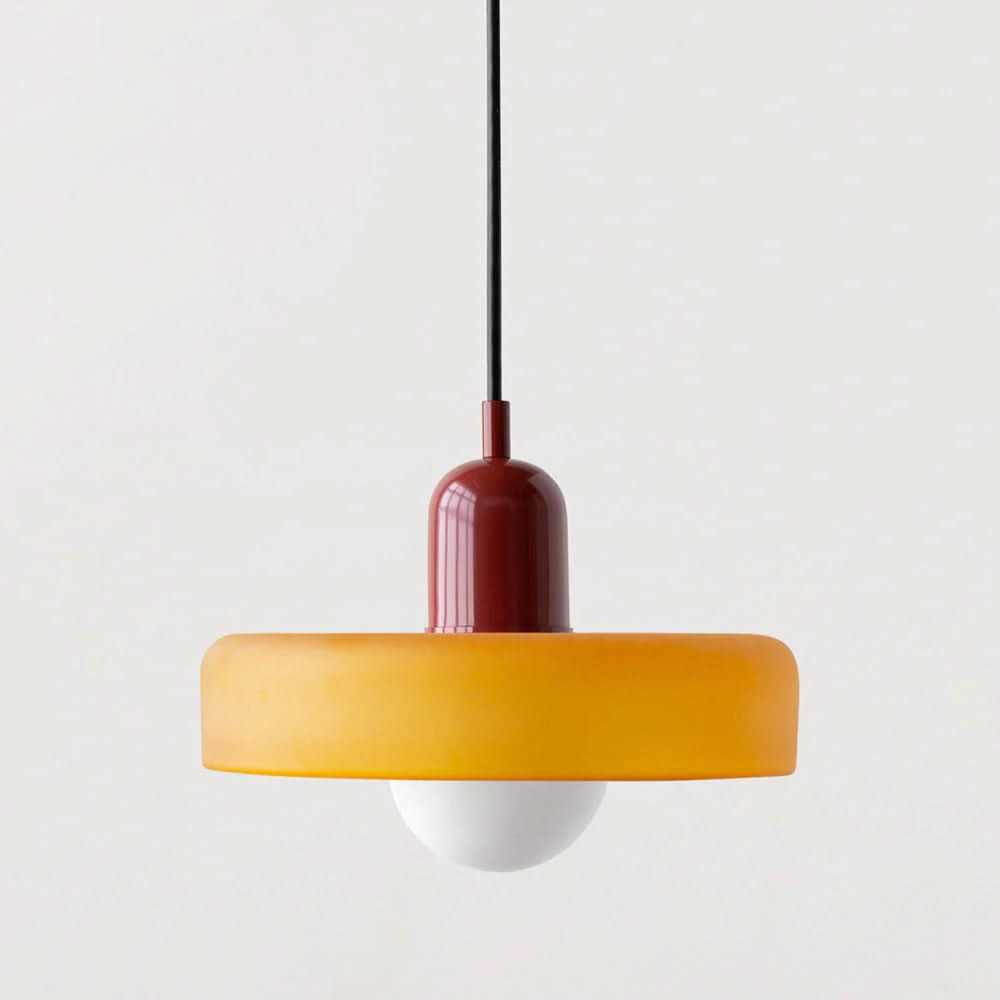 Pendellampa med tvåfärgad glasskärm - Platt skivform med synlig globlampa