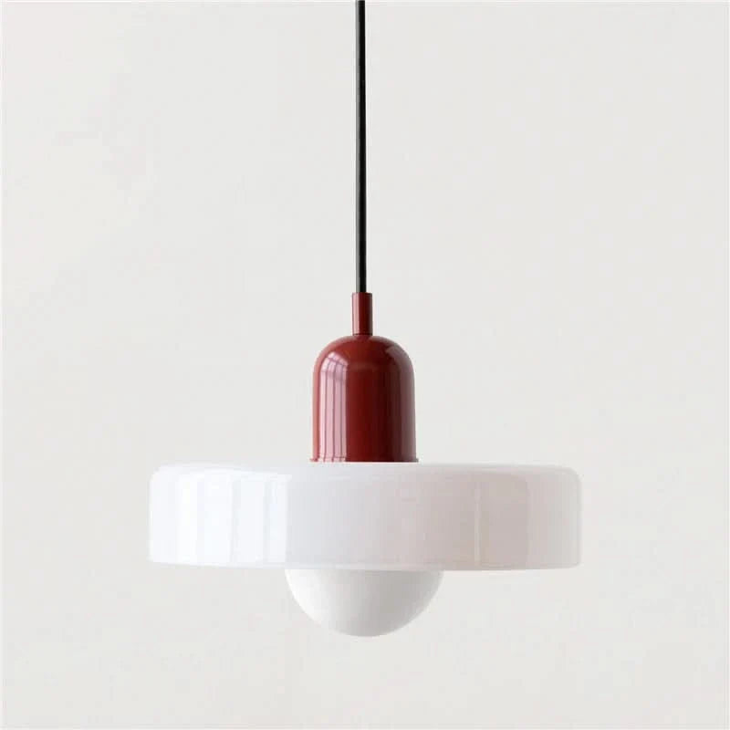 Pendellampa med tvåfärgad glasskärm - Platt skivform med synlig globlampa
