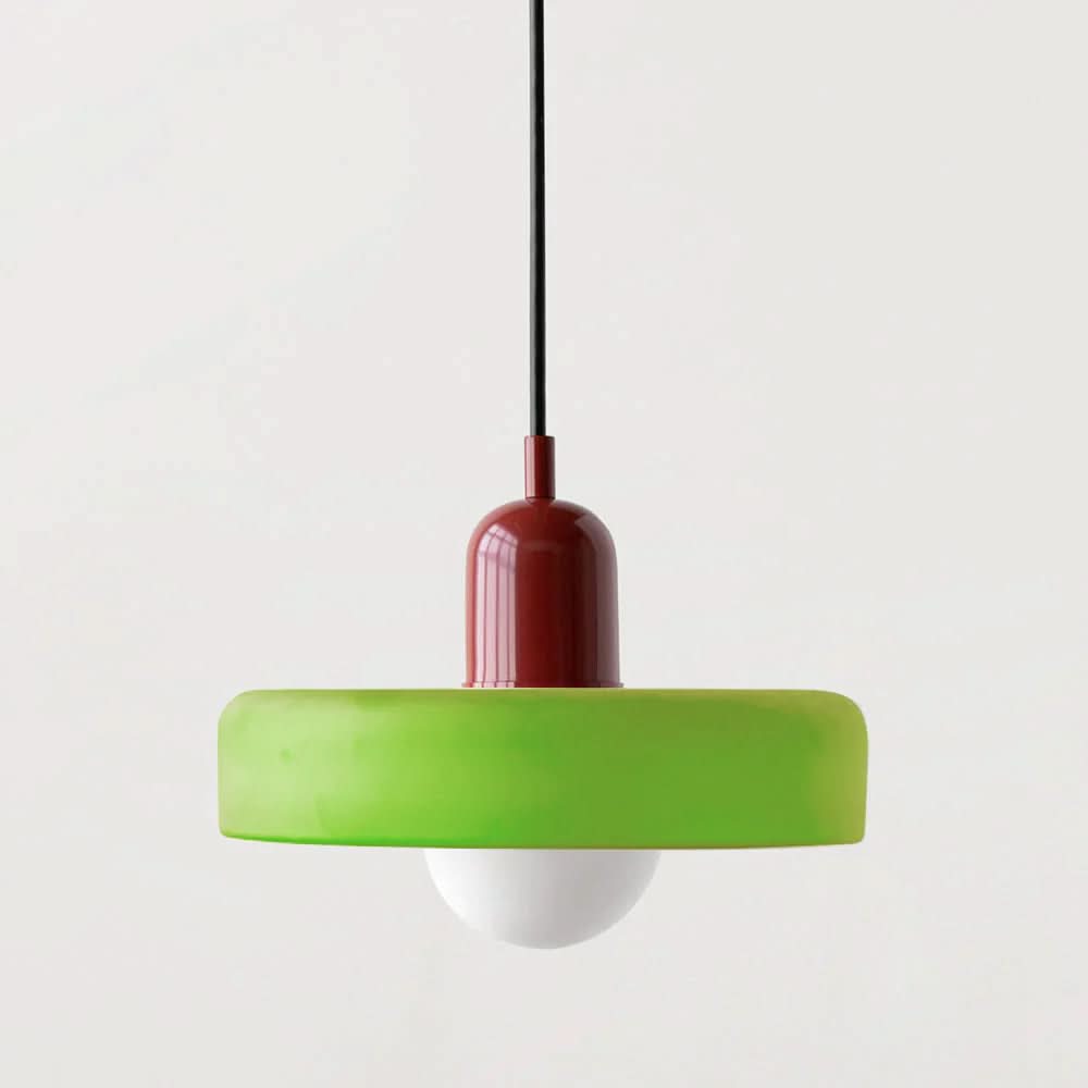 Pendellampa med tvåfärgad glasskärm - Platt skivform med synlig globlampa