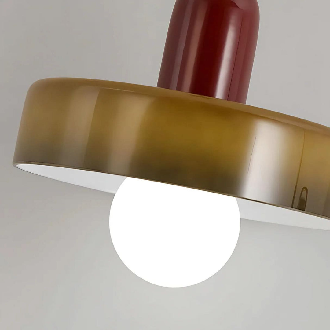 Pendellampa med tvåfärgad glasskärm - Platt skivform med synlig globlampa