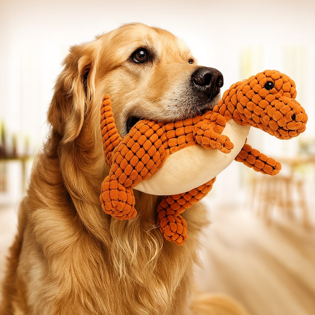 Plyschleksak för hund – Dinosaurie