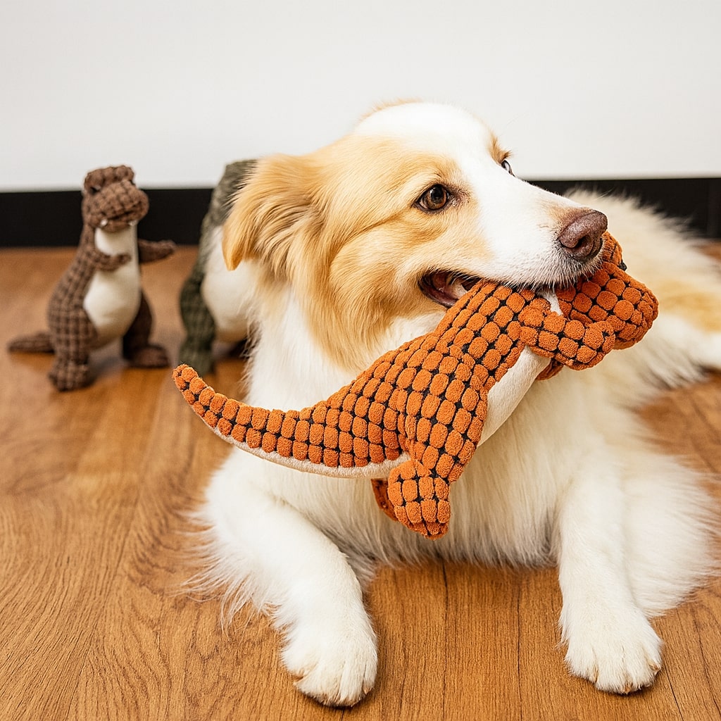Plyschleksak för hund – Dinosaurie