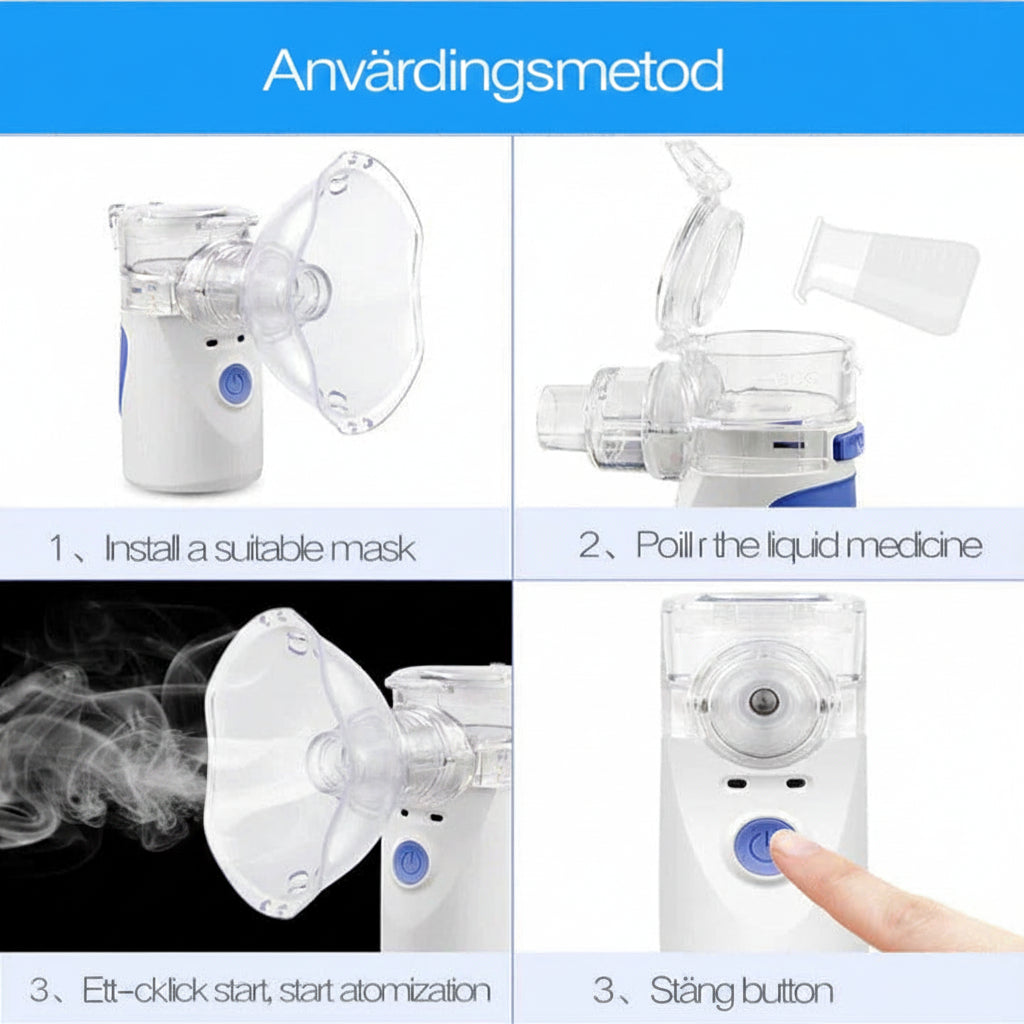 Portabel mesh-nebulisator med ansiktsmask - Handhållen inhalator