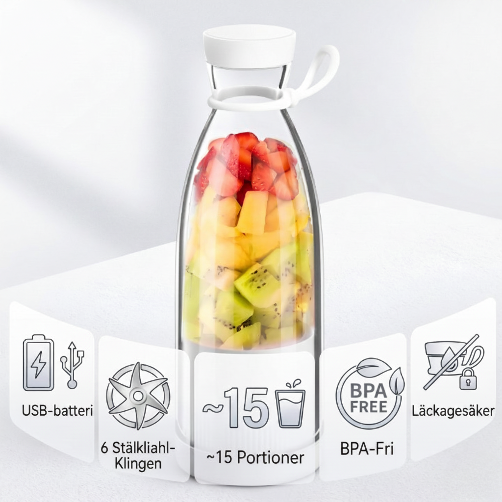 Portabel mixerflaska - USB-uppladdningsbar med bärrem