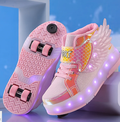 Rullskridskoskor för barn - Höga sneakers med snörning, hjul och LED-lampor