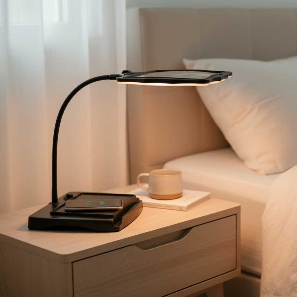 Skrivbordsförstoringsglas med flexibel svanhalsarm – tyngdbas