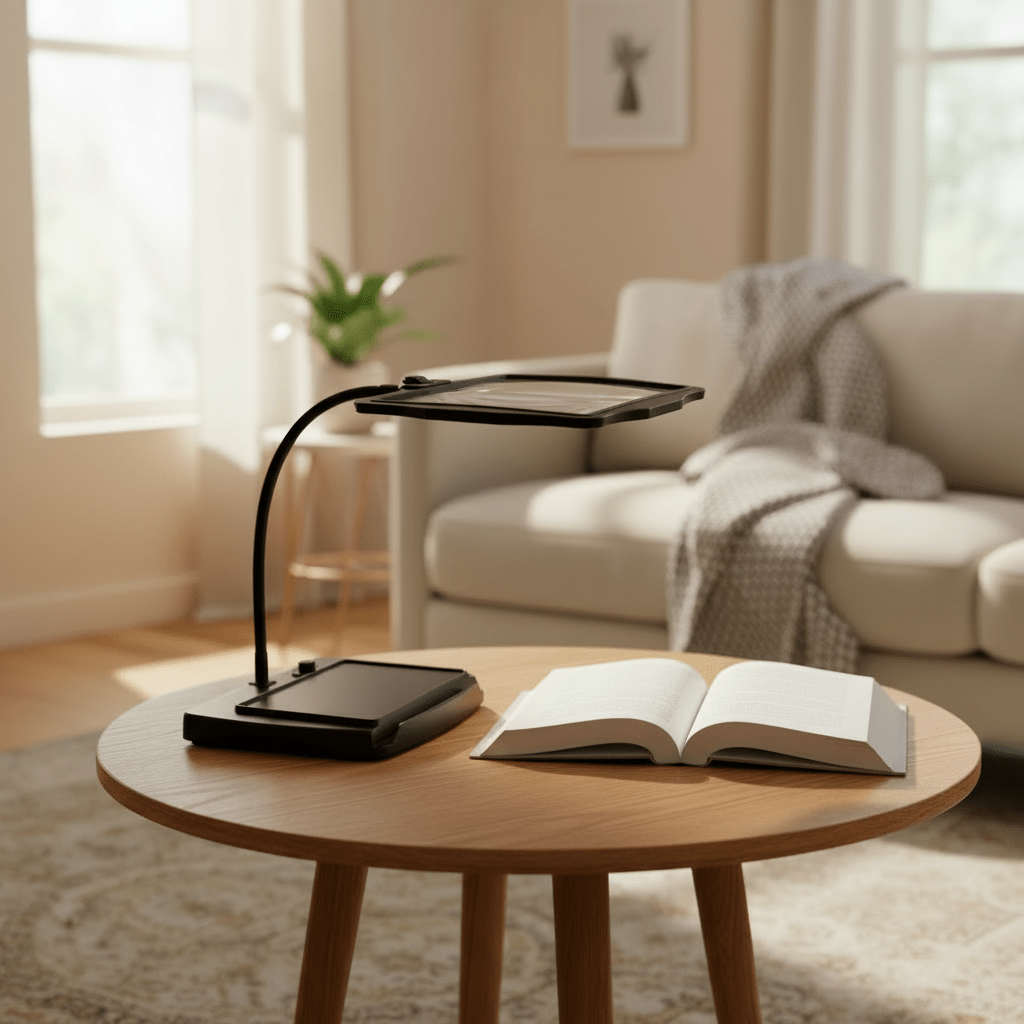 Skrivbordsförstoringsglas med flexibel svanhalsarm – tyngdbas