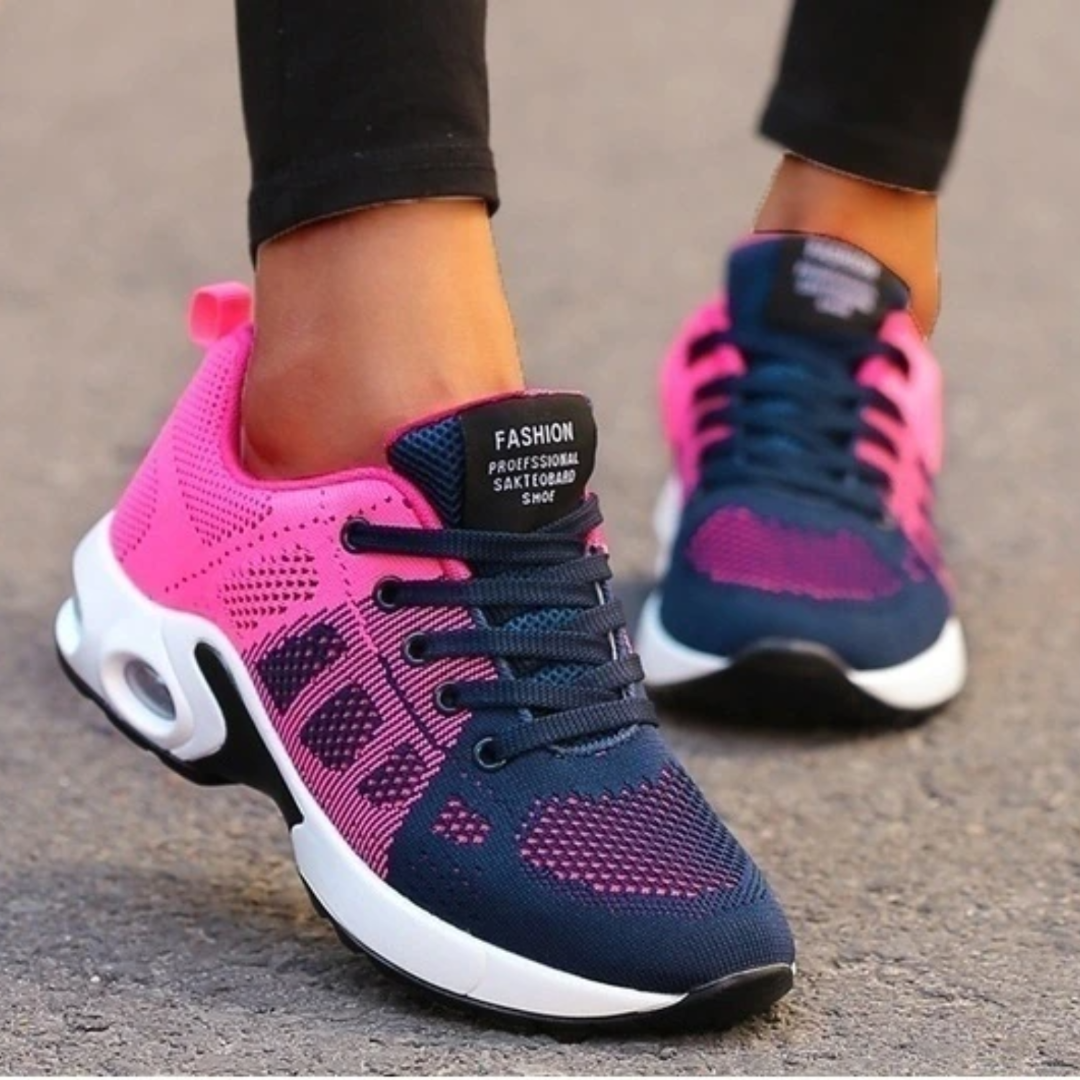Sneakers för dam med snörning – Stickad ovandel och platåsula