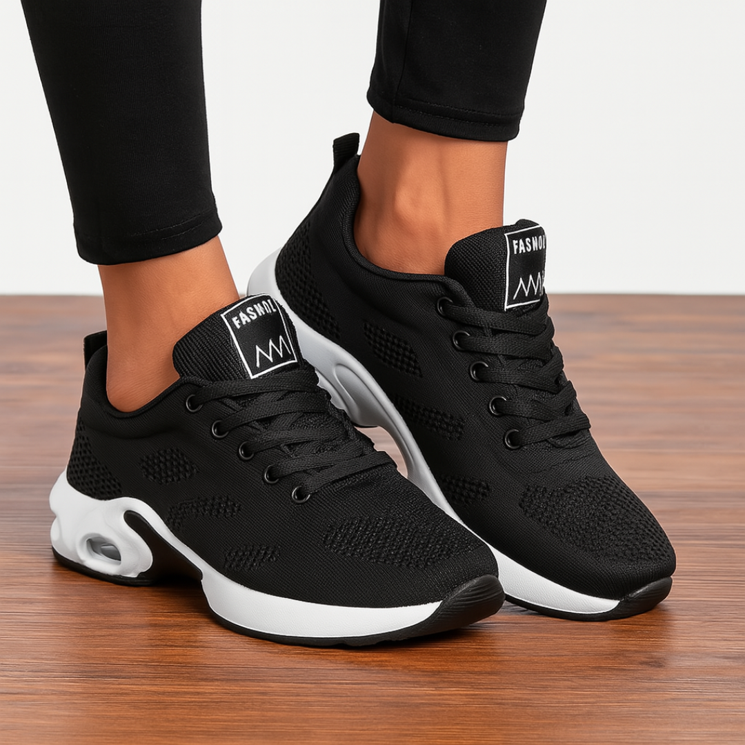 Sneakers för dam med snörning – Stickad ovandel och platåsula