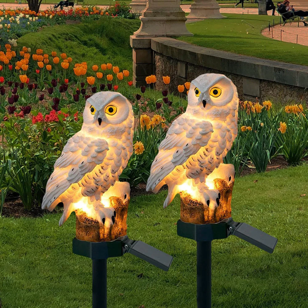 Soldriven trädgårdslampa – Uggla med markspett