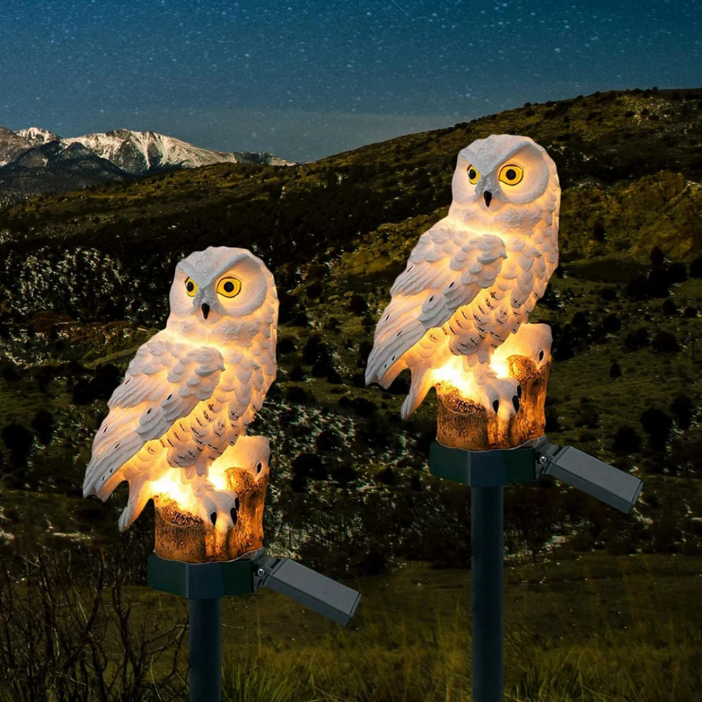 Soldriven trädgårdslampa – Uggla med markspett