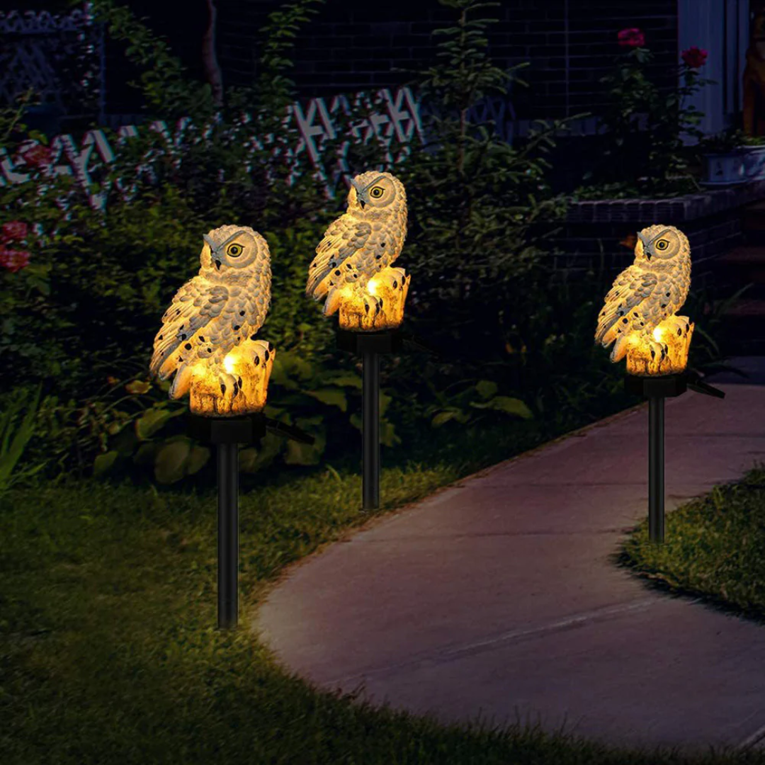 Soldriven trädgårdslampa – Uggla med markspett