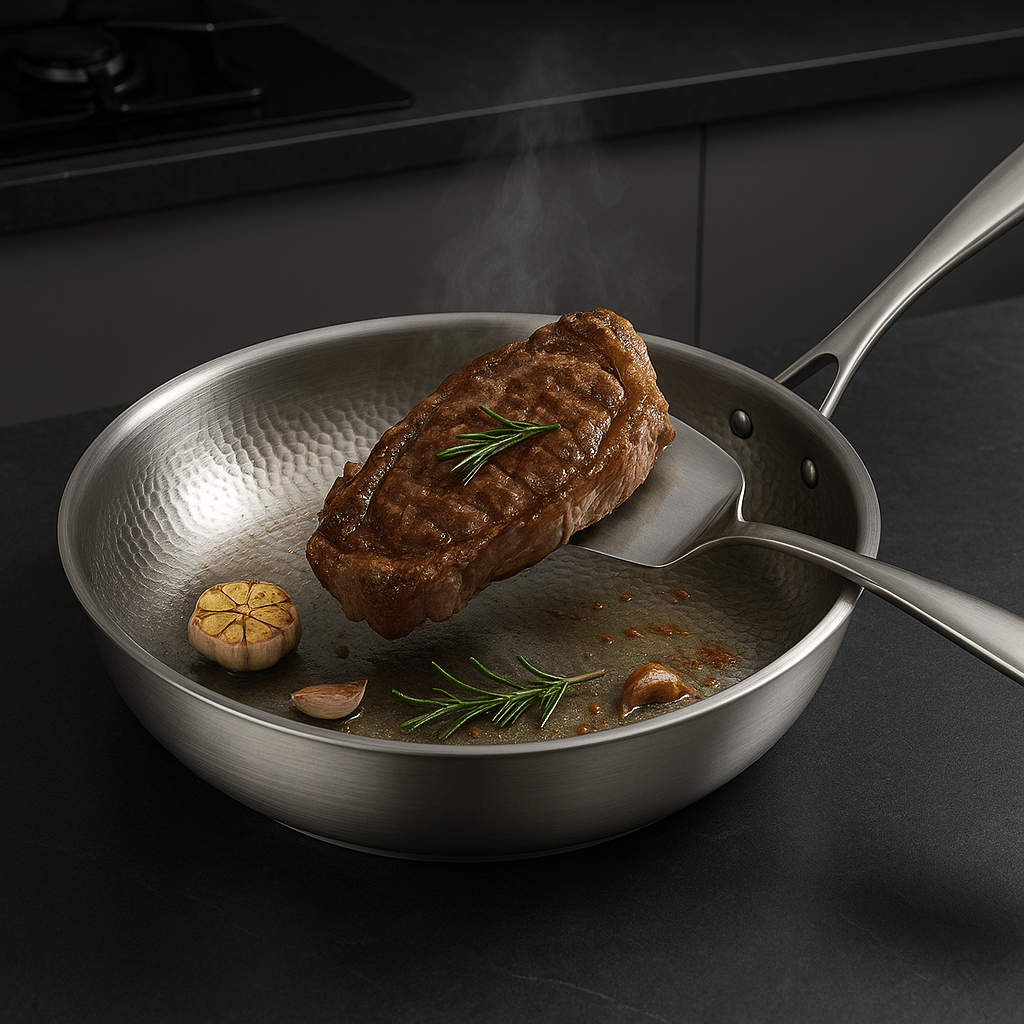 Stekpanna – Hamrad insida med nitat handtag