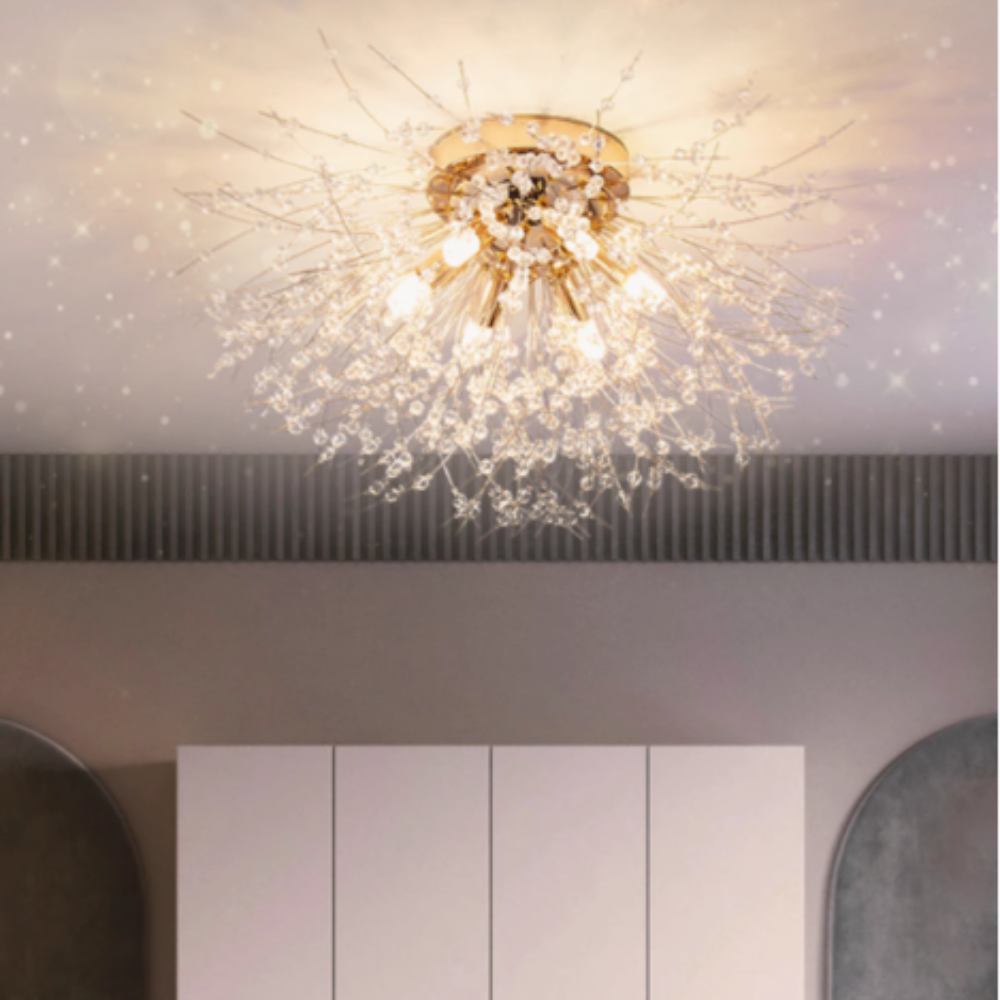 Taklampa med maskrosdesign - Infälld modell med grenar och kristallpärlor