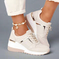 Women's Lace-Up Sneakers - Wedge Sole Metallic Trim