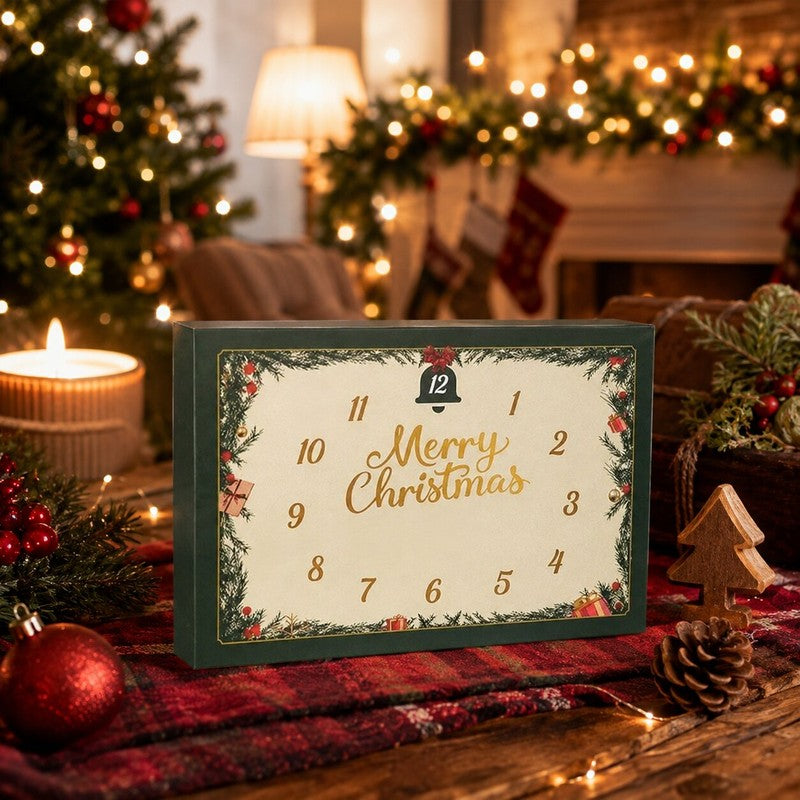 Adventskalender med 24 små figurer och positiva meddelanden