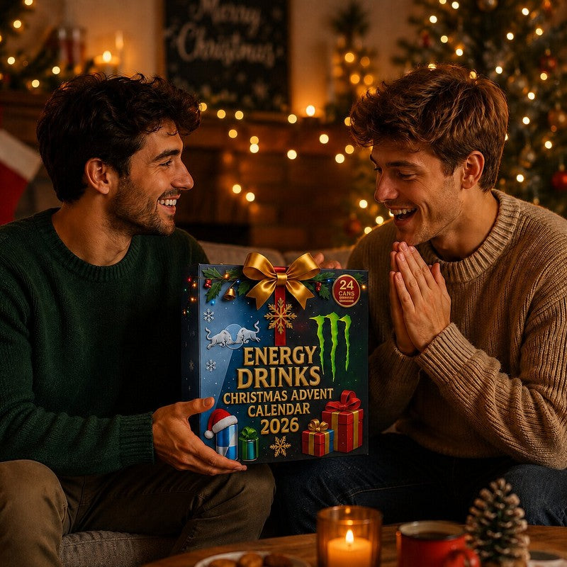 Adventskalender med energidrycker - Dekorativa miniatyrburkar