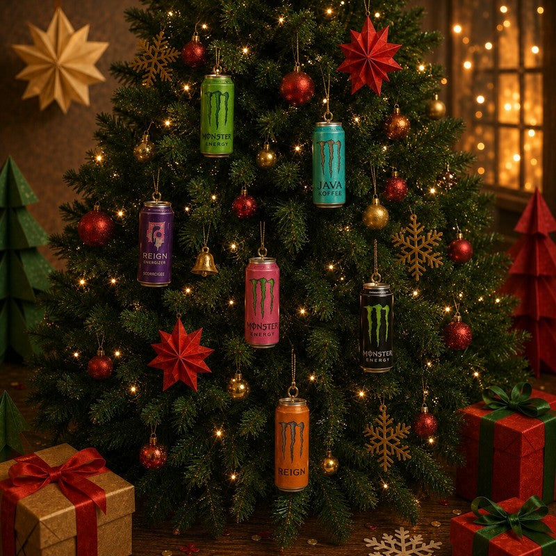 Adventskalender med energidrycker - Dekorativa miniatyrburkar