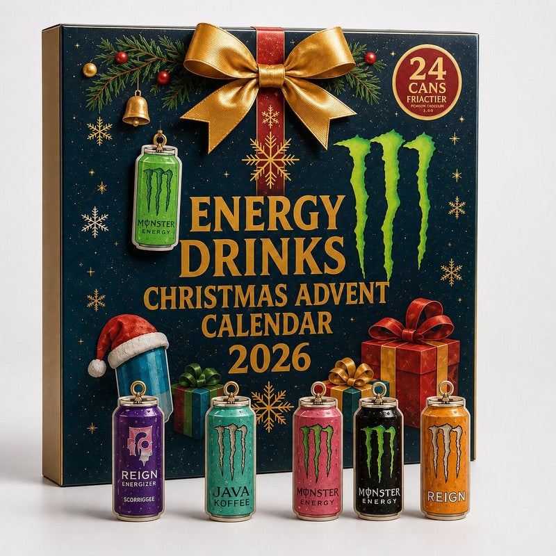 Adventskalender med energidrycker - Dekorativa miniatyrburkar