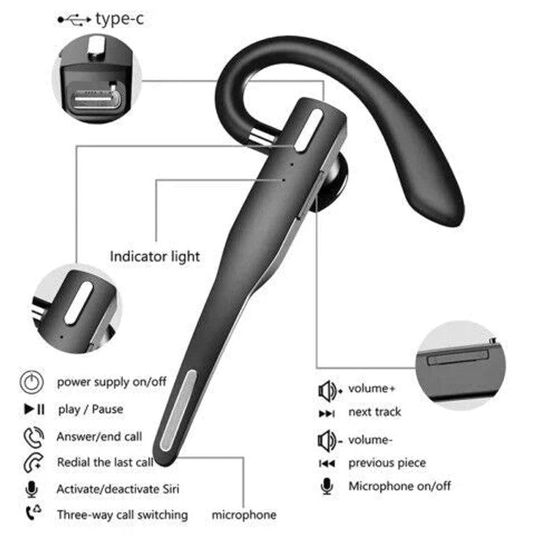 Bluetooth Trucker-Headset - Svart med Örhaak