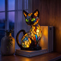 Bordslampa i kattform - Färgade glaspaneler
