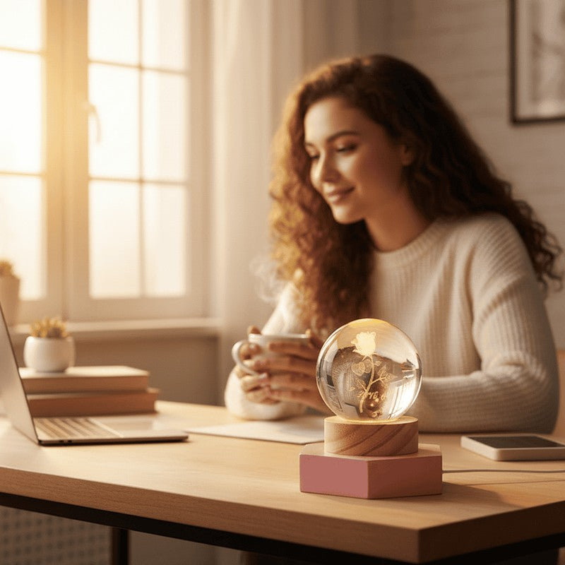 Bordslampa med 3D-motiv och LED-belysning