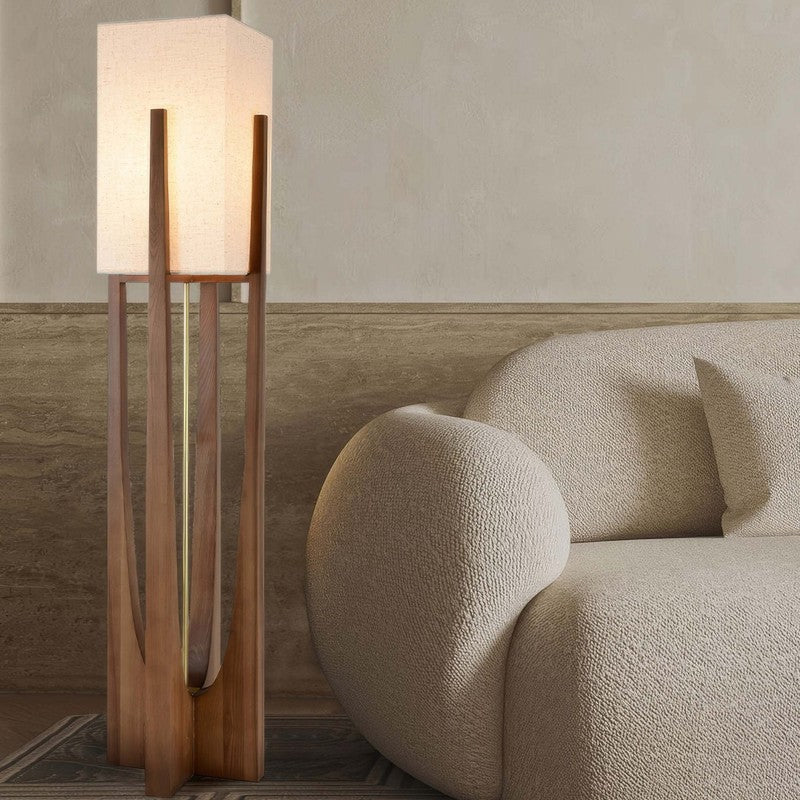 Golvlampa i japansk stil med vertikala trälameller