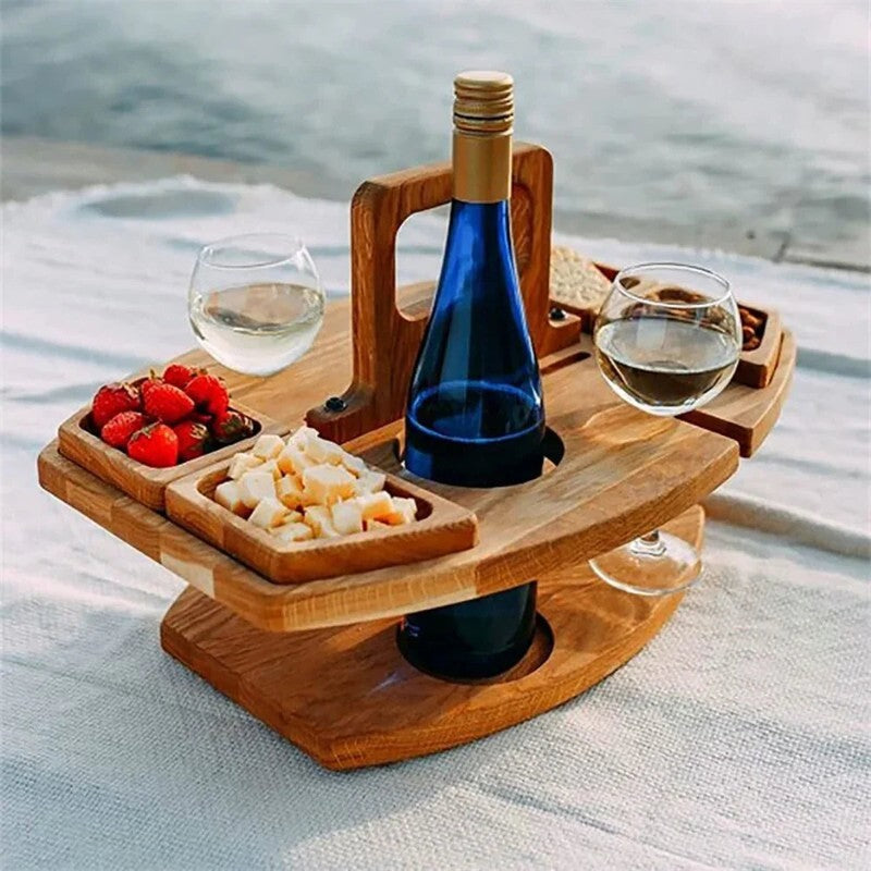 Hopfällbart Picknickbord i Trä för Vin och Ost
