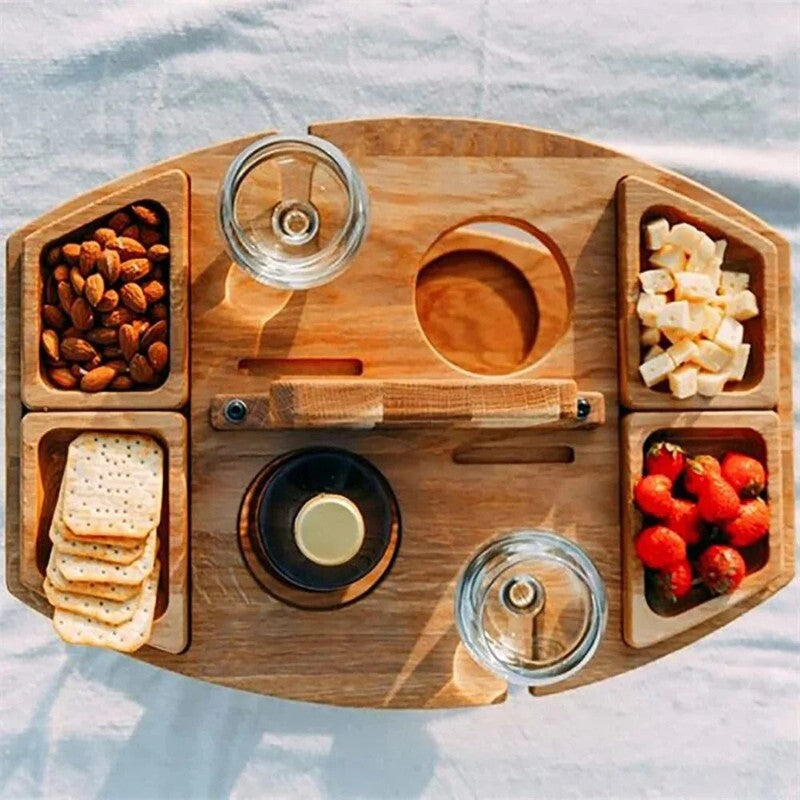 Hopfällbart Picknickbord i Trä för Vin och Ost
