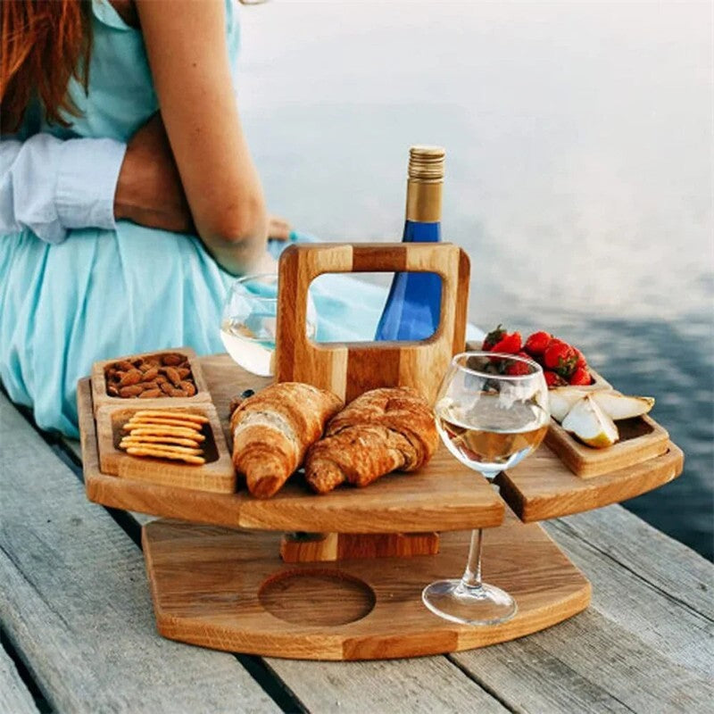 Hopfällbart Picknickbord i Trä för Vin och Ost